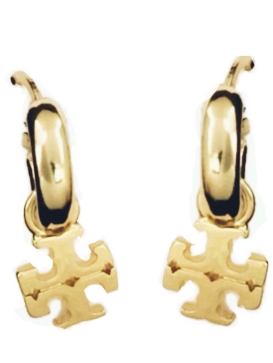 Tory Burch Jewelry - TORY BURCH GOLD KIRA LOGO HUGGIE HOOP EARRINGS